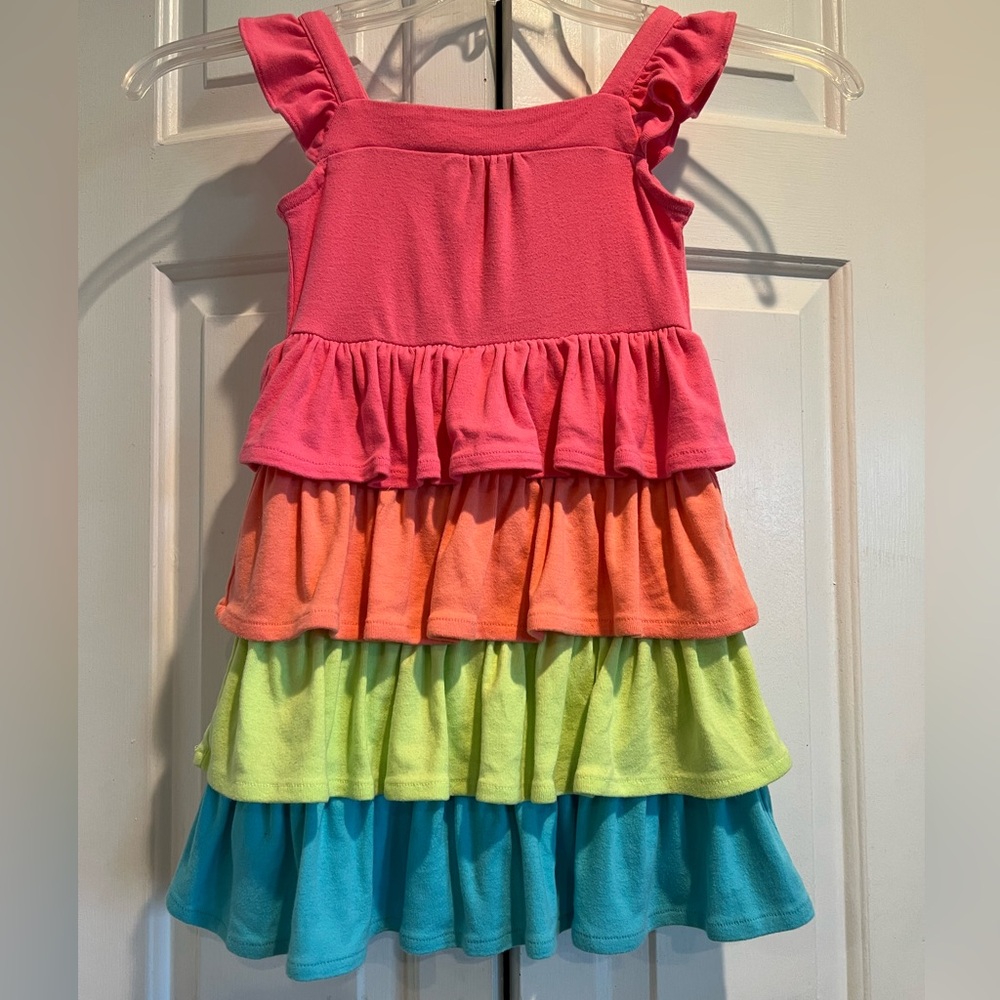 GYMBOREE Colorful Ruffle Tiered Dress 💗🧡💚🩵 Colorblock, Ruffle Straps